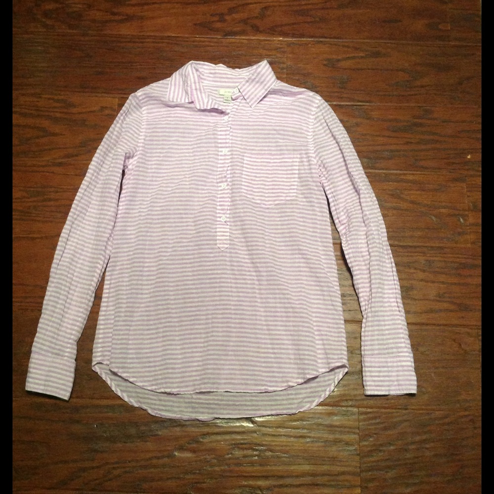 J. Crew Purple & White Half Button Up Top. Size‎ 2.
